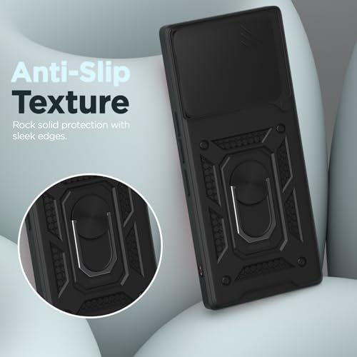 Image of Outlouders Back Cover for Vivo V70 5G | D10 Tough Armor 360 Protection Case with Sliding Camera Shield & Ring Holder Stand Bumper Case (Black)