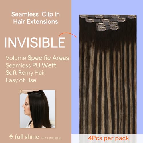 Image of Full Shine Invisible Clip in Hair Extensions Real Human Hair, Balayage 4Pcs