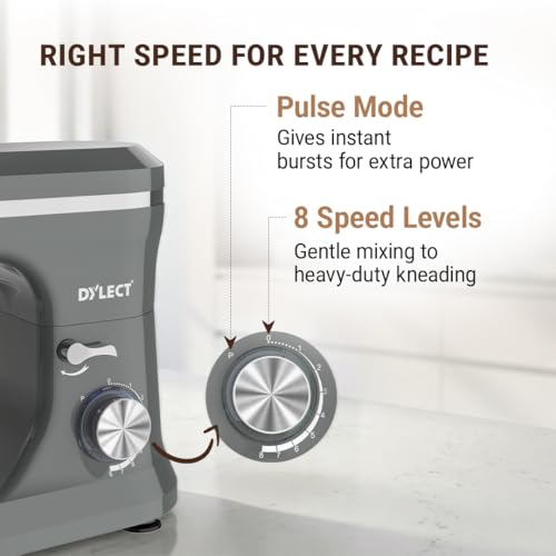 Image of DYLECT BetterMix Stand Mixer for Home | 1300W Powerful Motor | 5L Removeable Bowl | 8 Speed + Pulse Function | Dough Hook, Whisk, Beater & Splash Guard | Anti-Skid Design | Planetary Motion