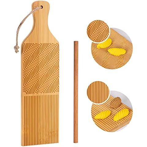 Gnocchi Board Hand Crafted Gnocchi Paddle with Garganelli Stick Maveite Cavatelli Pasta Maker Pasta Board Gnocchi Ridges Roller Natural Bamboo Kitchen Gadgets Tools Cover