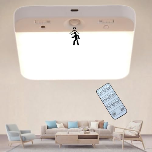 LED Deckenleuchte mit Bewegungsmelder, IP44 Akku Deckenlampe Dimmbar,...