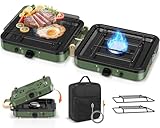 Produkt Finder 2-Flammig Campingkocher Gas Faltbar, Camping Gaskocher Herd mit Zünder & Tragetasche für Outdoor-Kochen, Campingplatz, Gartenparty, Grillabend, Picknick, Festival-Camping, Vanlife (ohne Grillplatte)