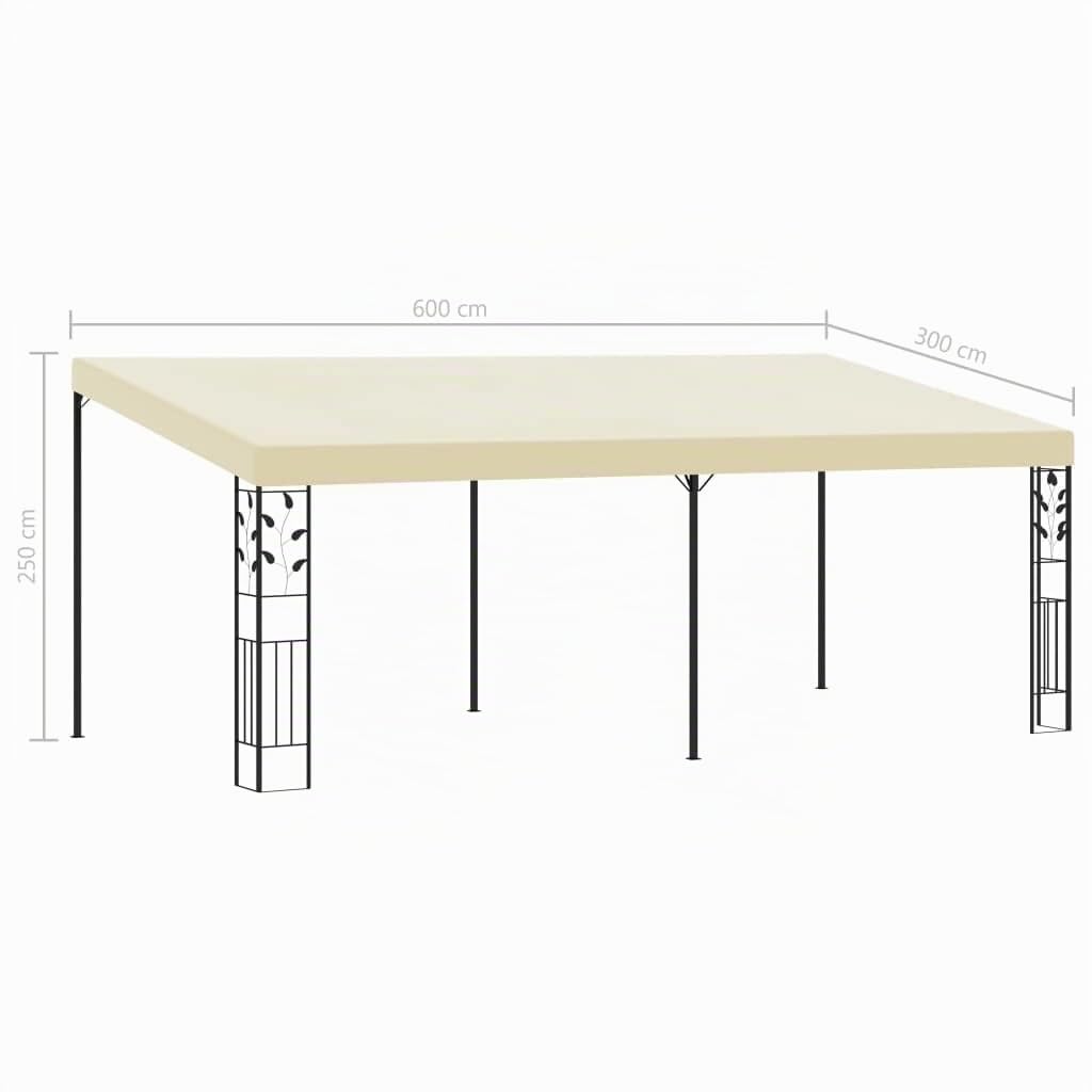 Gazebo a Parete 6x3x2,5 m Crema,Gazebo Pergola Con Telo Impermeabile Richiudibile E Struttura Rettangolare In Acciaio Inossidabile Ad Alta Densità, Per Arredo Giardino, Terrazzo e Attività Comme