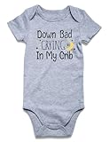 Funnycokid Infant Baby Boys Girls Down Bad Crying in My Crib Grey Bodysuit Newborn Announcement Jumpsuit Funny Romper Gender Neutral Baby Gift Playsuit 0-3 months