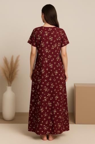Image of Bahumaan Pure Cotton Nighty for Woman | Floral Gown for Women Nightwear with Pocket | Cotton Nighty for Women Stylish | Maxi for Women Cotton