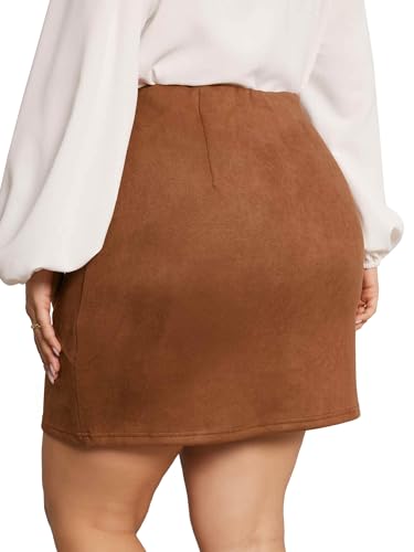 Agnes Orinda Plus Size Skirt for Women Faux Suede High Waist Bodycon Mini Skirts4