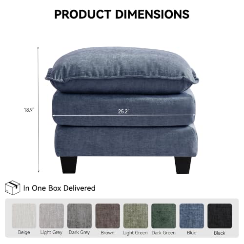 Image of 25'' Cloud Ottoman for Couch, Deep Seat Ottomans for Sofa, Modern Removable Upholstered Ottoman Bench for Living Room, Bedroom, Small Apartment, Blue