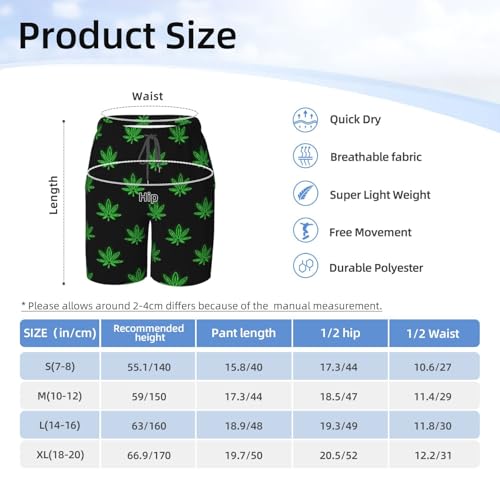 Boys Swim Trunks Neon Cannabis-Leaf Glowing Icons Black Kids Swim Shorts Quick Dry Beach Board Pocket4