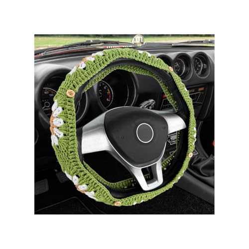 VCYOPN Car Steering Wheel Cover 15 Inch Handmade Crochet Sunflower Steering Wheel Protector Hippie Granny Square Auto Wheel Decorative Cover for Women Girls Car Accessories (White & Green)
