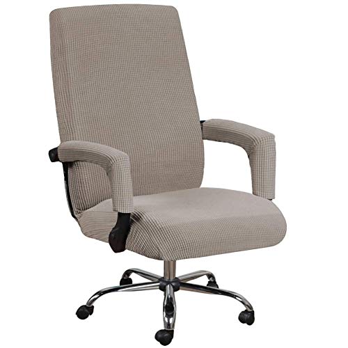 Fundas elásticas para silla de oficina con funda para reposabrazos, patrón Jacquard de respaldo alto para silla de ordenador fundas extraíbles y elásticas para sillón giratorio universal (XL, marrón)