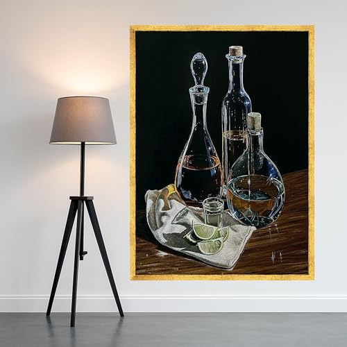 Décoration de cuisine originale avec ce tableau de bouteilles en verre 60x80 cm