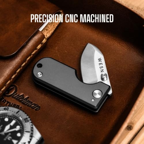 Image of WESN Microblade Premium Folding Pocket Knife - 1.5 inch D2 Steel Blade, Compact EDC Knife with G10 Handle, Manual Thumb Stud, Deep Carry Clip - Lightweight Everyday Carry (Titanium) (Titanium)