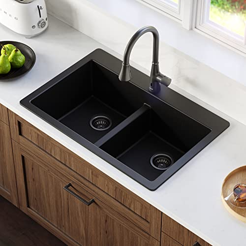 Karran-QT-810-33-Top-Mount-Double-Equal-Bowl-Quartz-Kitchen-Sink-in-Black Karran QT 810 33 Top Mount Double Equal Bowl Quartz Kitchen Sink in Black