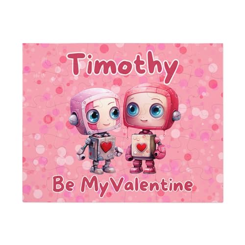 Hiding Place Boutique, Handmade Robot Valentine Child Name Puzzle, Personalized Jigsaw Game Custom Kid School Happy Family Love Puppy Candy Heart Be Mine Grandchild Elephant Corgi class Be My Panda