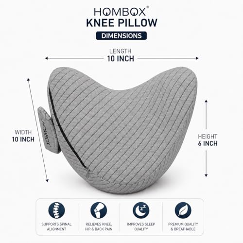 Image of HOMBOX Knee Pillow for Side Sleeper, Memory Foam, Sciatica and Hip Pain Relief, Ergonomic Design, Washable Cover, Grey, Pack of 1 (DIL Shape)
