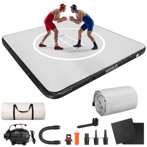 SERMEJO Wrestling Mat Inflatable 8x8/ 10x10 FT Flodable Jiu Jitsu Mats Portable 4 for Home Training BJJ MMA Grappling Judo Martial Art Boxing Indoor Outdoor (Carbon Grey 10 ft x 10 ft x 4 in)