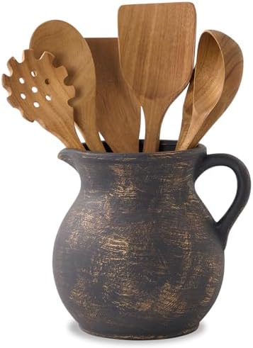 MIYUKI Rustic Kitchen Utensil Holder - 7.6 Inch Ceramic Utensil C...