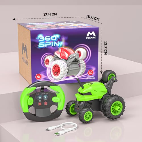 Image of Mirana Warrior 360 Remote Control Stunt RC Car for Kids | Dual Motor, 7 Auto Stunt Modes, Speed Boost & LED Headlights | Rechargeable Vehicle Toy (Neon Green)
