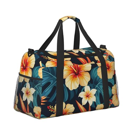 Hawaiian Tropical Leaves Flowers Print Travel Duffle Bag - Foldable Personal Item Travel Bag for Women & Men,13x10.2x19.73