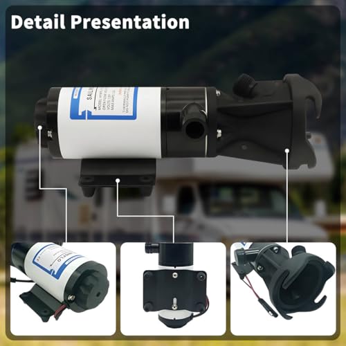Image of 12V DC Macerator Pump - 12 GPM (45LPM), Marine Toilet Waste Electric Caravan with Garden Hose Discharge Port, Quick Release Sewage Pump with Fresh Water Rinse and Manual Crushing Function (HYMP1-4501)