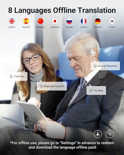 Słuchawki douszne do tłumaczenia języka AI, 3 w 1 słuchawki douszne do tłumaczenia w czasie rzeczywistym ze 144 językami i akcentami, wygodne słuchawki douszne OWS do podróży, biznesu i nauki