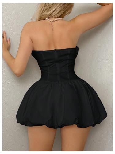 Image of SHENHE Women's Bubble Tube Top Dress Off Shoulder Puffy A Line Y2K Corset Dress Black Large
