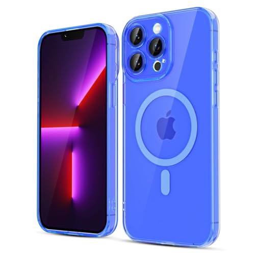 LoeoeL for iPhone 13 Pro Case Clear Mag Safe, Magnetic Transparent TPU Silicone Compatible with Magsafe Phone Case for Women, Slim Thin Glossy Non-Yellowing Bright Hard Plastic, Neon Blue