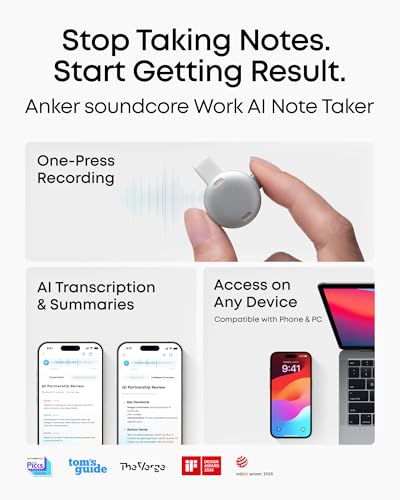 Image of soundcore Work by Anker, Coin-Sized AI Voice Recorder, 64GB, MFi Certified