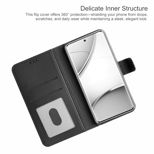 Image of AIBEX Shock Proof Flip Compatible for Motorola G54 / Motorola G64 5G Flip Cover Leather Finish | Inside TPU with Card Pockets | Wallet Stand | Complete Protection Flip Case- Black