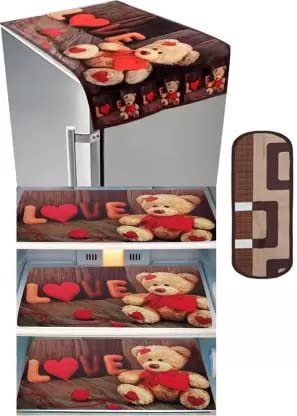 Crosmo Heavy Quality Refrigerator Cover 1Pc Fridge Cover for Top with 6 Utility Pockets + 1 Handle Cover + 3 Fridge Mats