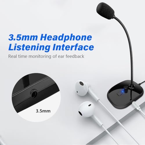 Image of ZORBES Desktop Condenser Gooseneck Microphone, USB Desktop Gaming Microphone with Swith, 360 Sound Pickup, Flexible Arm, Recording Mic Compatible with 3.5mm Earphone, Real-time Earphone Monitoring