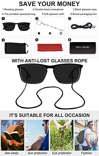 Image of OCCI CHIARI Reading Sunglasses for Men Wide Sun Glasses Readers 3.0 Outdoor UV400(1.0 1.25 1.5 1.75 2.0 2.25 2.5 2.75 3.0 3.5)
