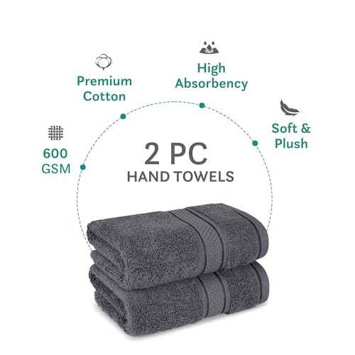 Image of MYTRIDENT Towels for Hand, Indulgence Collection, 100% Cotton Towels for Men /Women, 600 GSM, 2 Pc Hand Towel Set Luxury, 40 cm x 60 cm - Anchor Grey