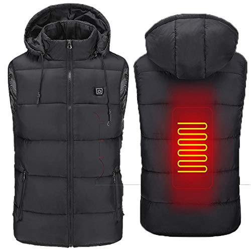 Schwarz USB Heizung Fuer Die Jacke für Männer/Frauen,Leicht Waschbar USB Warme Winterjacke mit 2 Heizzonen und 3 Temperaturregler，XXL Waermende