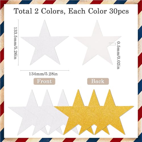 SOFPLATE 60 Stück Ausgeschnittene Papiersterne In Sternform 5.3(1) cm Silber Golden Bedruckt Glänzender Glitzer Schimmernde Kunst Konfetti Ausschnitt Für Heimwerker Pinnwand Klassenzimmer
