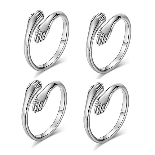 4 Pieces Hugging Hands Rings Gold Silver Hands Embrace Open Rings Adjustable Couple Hug Rings Romantic Lover Wedding Ring Jewelry Gifts