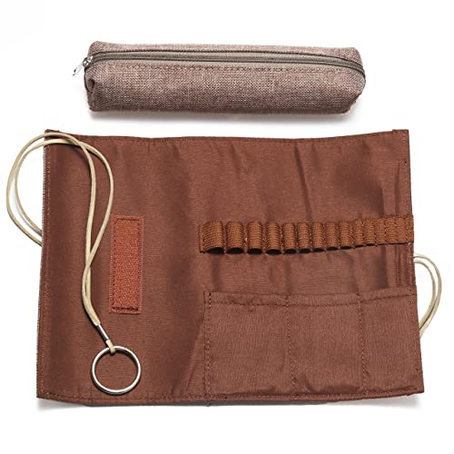 Estojo de agulhas de crochê original, kit de agulhas de crochê e bolsa organizadora de acessórios de malha, premium, portátil, presente ideal para crochê (café)