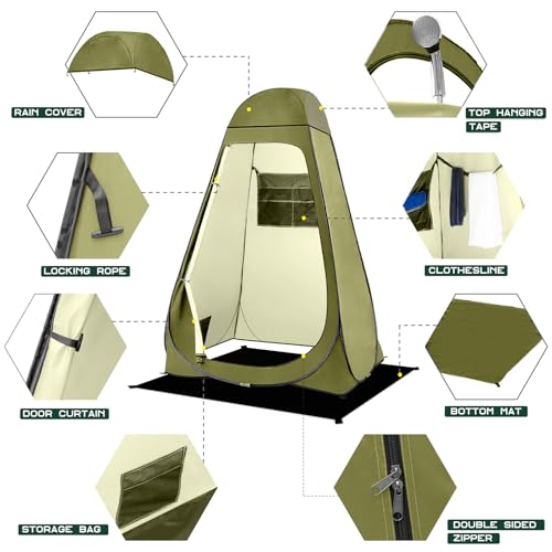 Image of BRIAN & DANY Pop Up Shower Tent, 6.9 FT Tall Changing Tent with Rain Shelter & Windows, Portable Privacy Tent for Camping, Toilet or Bathroom, UPF 50+ & Waterproof, 47.2 inch x 47.2 inch x 82.7 inch, Olive Green