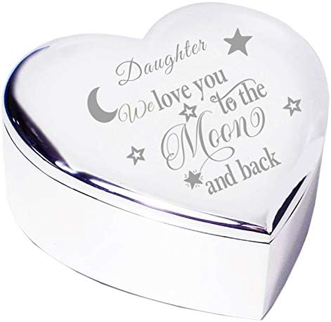 Chris Bag Of Goodies Daughter We Love You To The Moon and Back Silver finish Engraved Heart Shaped Trinket Box Presents Ideas for Birthday from Mum and Dad