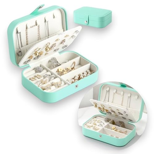 Porta Jóias Portátil em Couro Veludo - Compacto e Resistente Estojo de Viagem para Armazenar Joias, Bijuterias, Prata, Ouro e Acessórios de Cabelo: Estilo e Segurança - NEXUS MARKET (Azul)