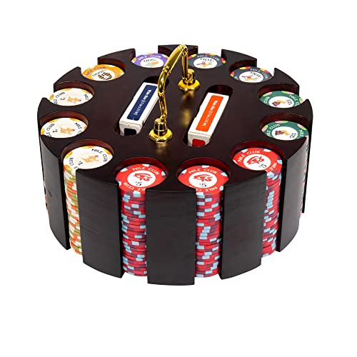Nile Club Poker Chip Set In Wooden Carousel Carry Case - Casino Grade Ceramic 10-Gram Quality Poker Chips - Convenient Rotating Tray Includes Playing Card Decks - Chip Protection (300 Ct.) #TOP5
