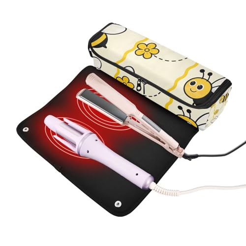 2-in-1 Estuche de viaje para rizador y alfombrilla resistente al calor, organizador portátil para herramientas de cabello miniatura 2