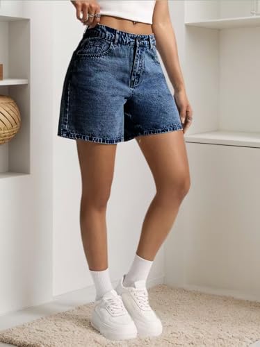 Image of Nifty Women's Denim Stretchable Relaxed Fit Shorts|| Back Pocket Bow Tie Detail