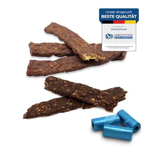 Frostfutter Perleberg Snack-Box Fleischstreifen | 2 kg Kauartikel für Hunde | Getrocknete Fleischstreifen vom Rind & Huhn | 100% natürlich & fettarm | Perfekter Kausnack für große & kleine Hunde
