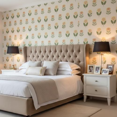 Image of Floral Wallpaper Peel and Stick - Flower Design Self Adhesive Wall Paper for Living Room, Bedroom, Kitchen, Removable Waterproof Wall Decor (MG25, 16X128 Inch)