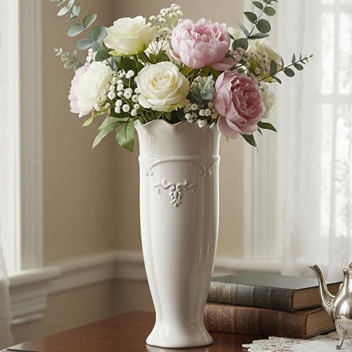 hjn White Ceramic Vase- French Flower Vase for Decor Tall Vintage...