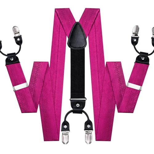 Image of Hi-Tie Men Suspender Bowtie Set Suspenders Pre-tied Bow Tie Pocket Square Cufflinks Adjustable Y Shape 6 Clips Braces Tuxedo