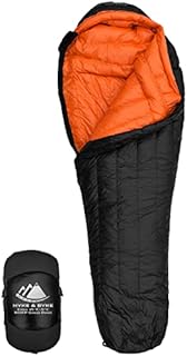 Hyke & Byke Eolus 15 F Hiking & Backpacking Sleeping Bag - 3 Season, 800FP Goose Down Sleeping Bag - Ultralight - Black/Clementine - 72in - Short
