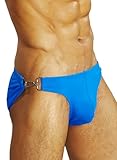 MIZOK Men's Sexy Swim Briefs Low Rise Bikini Swimsuit with Buckle Ring Blue L