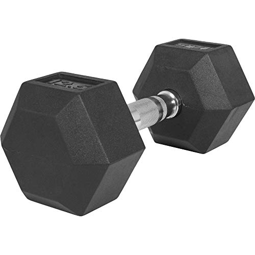 Pesas hexagonales de 2 - 50 kg, mancuerna de goma para estudio con revestimiento y barra de agarre ergonómica y cromada, 12,5 KG Cover
